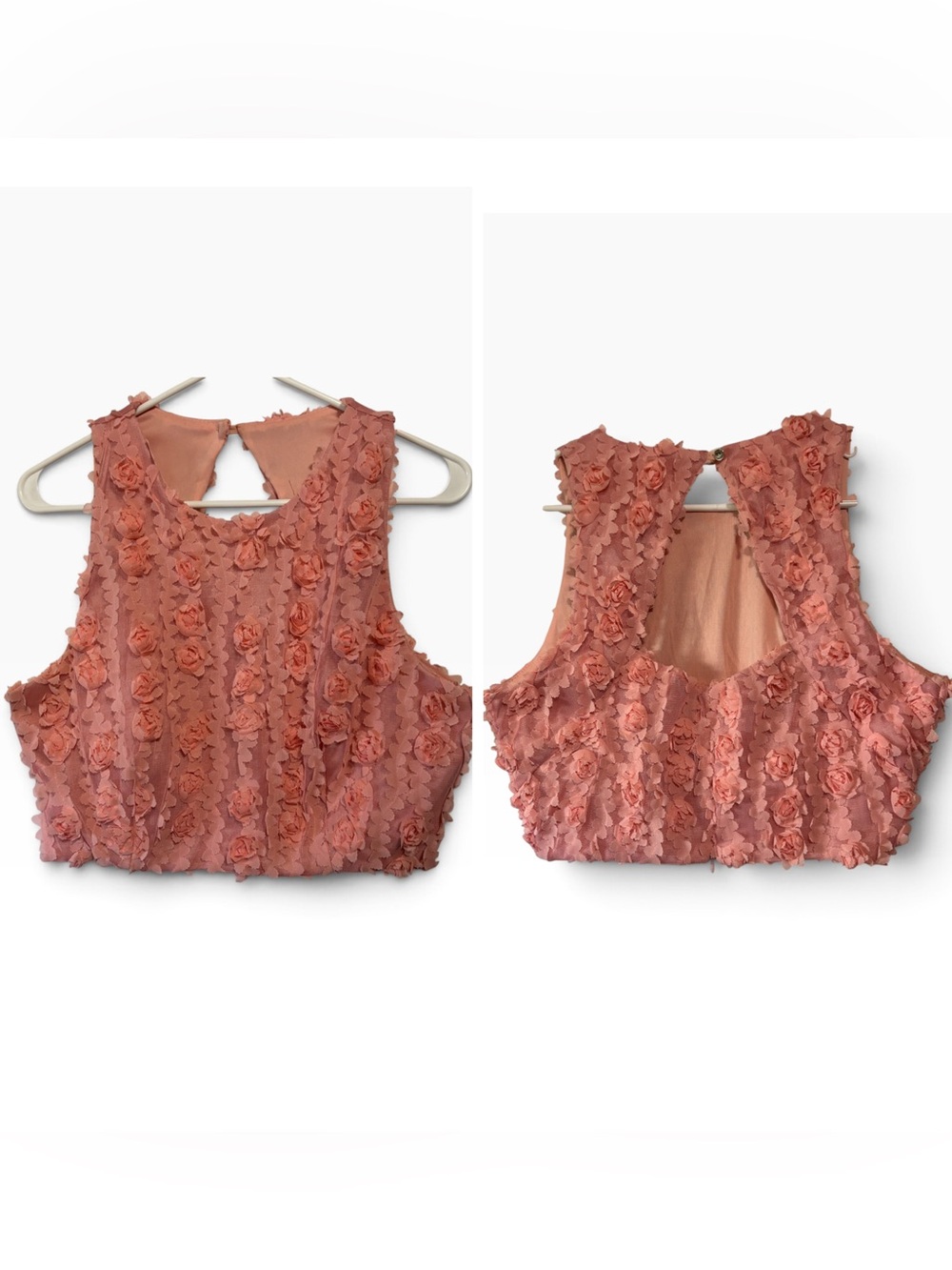 Tawny Pink 3D Rosette Mesh Floral Halter Crop Top XL Junior Like New